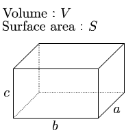 Volume and surface area of rectangular parallelepiped
