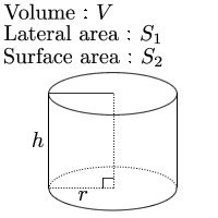 Volume and surface area of cylinder