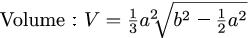 Formula for volume of regular square pyramid